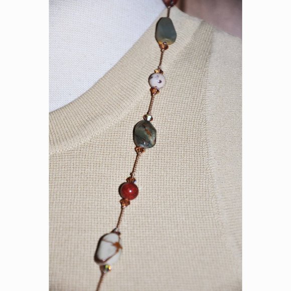 Venus Jasper Handmade Hand Knotted Multi-Color Nugget Beaded Necklace - Picture 10 of 10